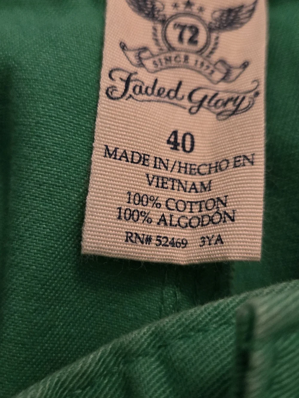 Faded Glory Mens Green Chino Shorts Size 40 Flat Front Casual Summer Golf
